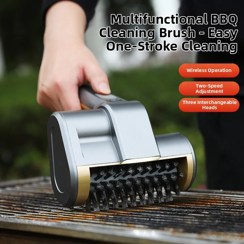 Rechargeable Electric Grill Brush With 3 Brush Head Powerful 2-Speed Cleaner Automatic Rotating Cleaning Brush For BBQ Grates