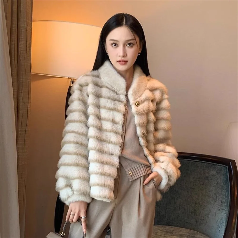 Faux Mink Furฤดูหนาวสําหรับผู้หญิงLapel Faux Furเสื้อแจ็คเก็ตผู้หญิงPlushผู้หญิงStreetwearเสื้อใหม่โดยเฉพาะผู้หญิงWinte