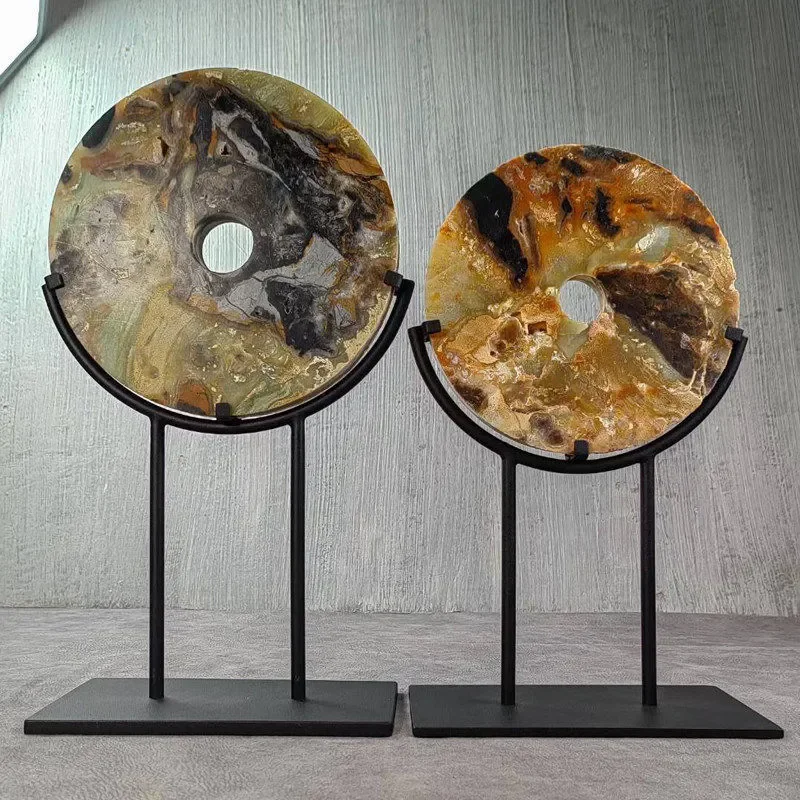 Modern Chinese Style Round Jade Wall Art Natural Amazonite Tree of Life Hanging Ornament for Home Living Room Porch Decor