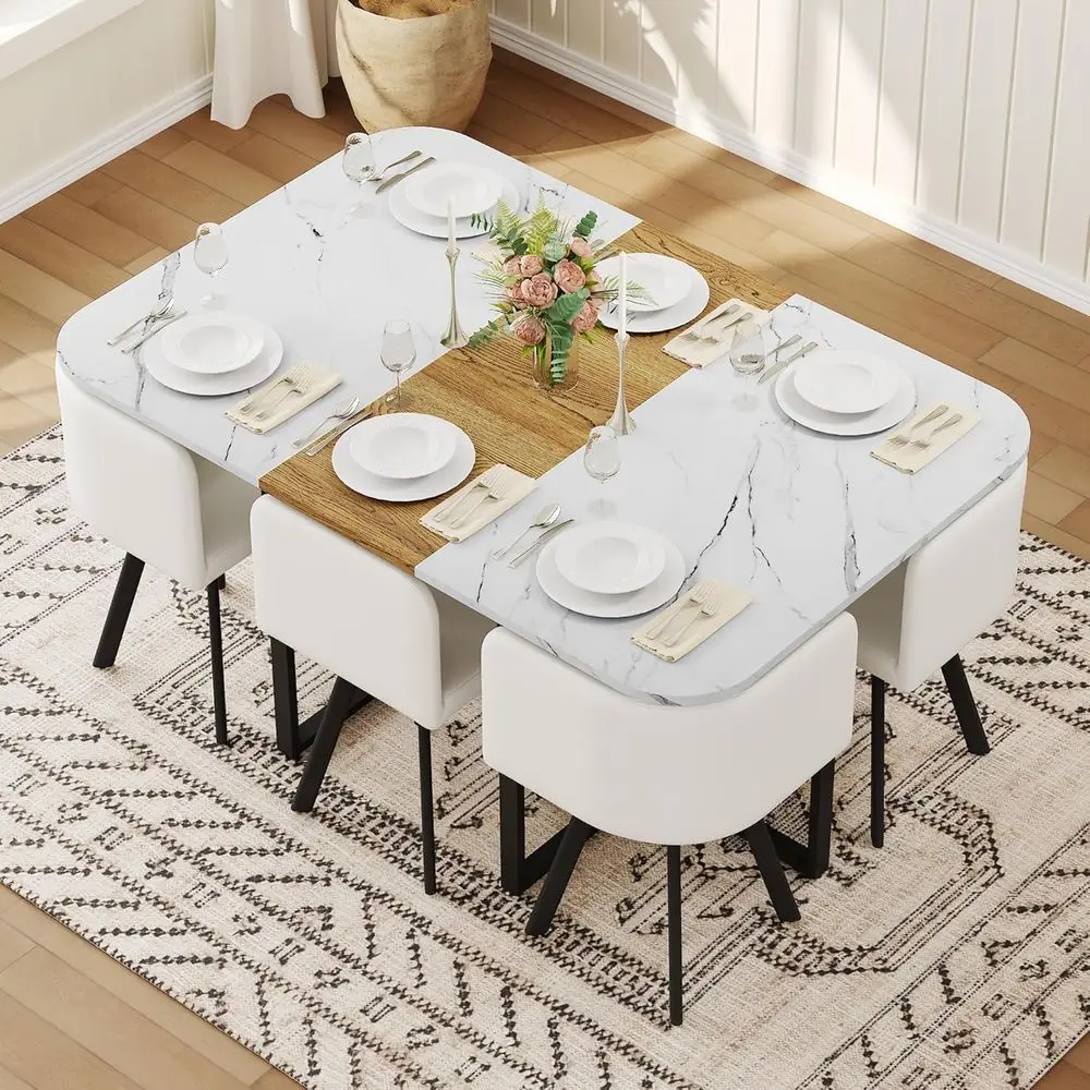 

7-Piece Dining Room Table Set or 6,ern Dining Table Set or 6 with Cushioned Chair, White Kitchen Table Set or Home, Aparent,Oice