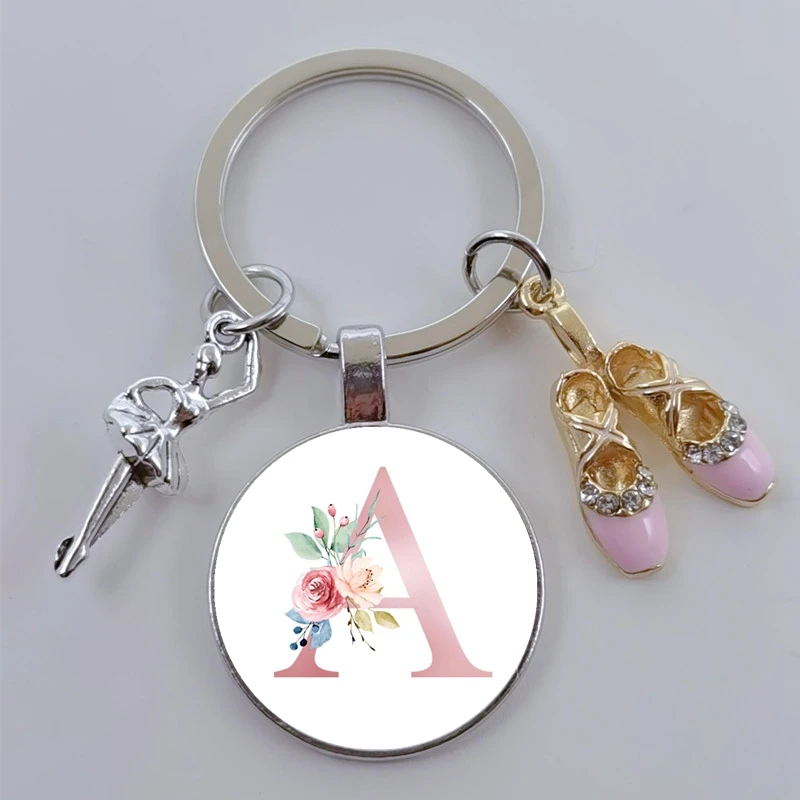 DIY Vintage Ballet Dancer Keychain Elegant Ballet Shoes A-Z Glass Art Keychain Fashion Dancer Jewelry Gift