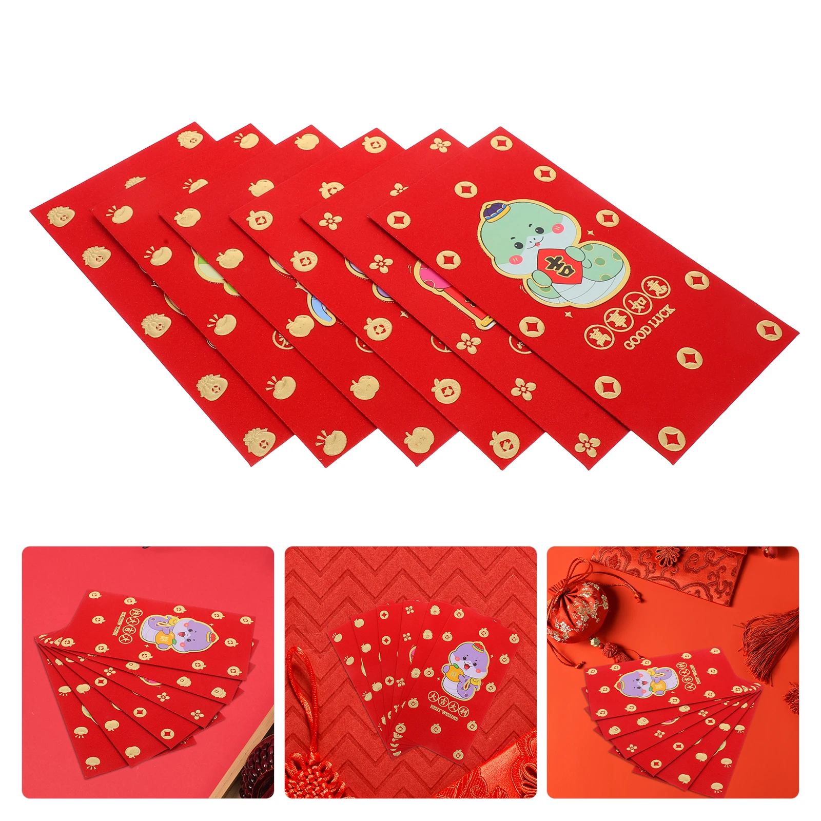 

12pcs Red Envelopes Chinese New Year 2025 Year Of The Snake Traditional Design Wedding Lucky Money Packets Spring Festival Cash