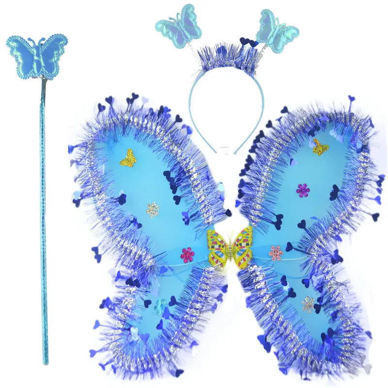 Butterfly Wings Adereços para Crianças, Elfo Angel Wings, Filigrana Headdress, Prom Performance, Holiday Props Gift, 3Pcs