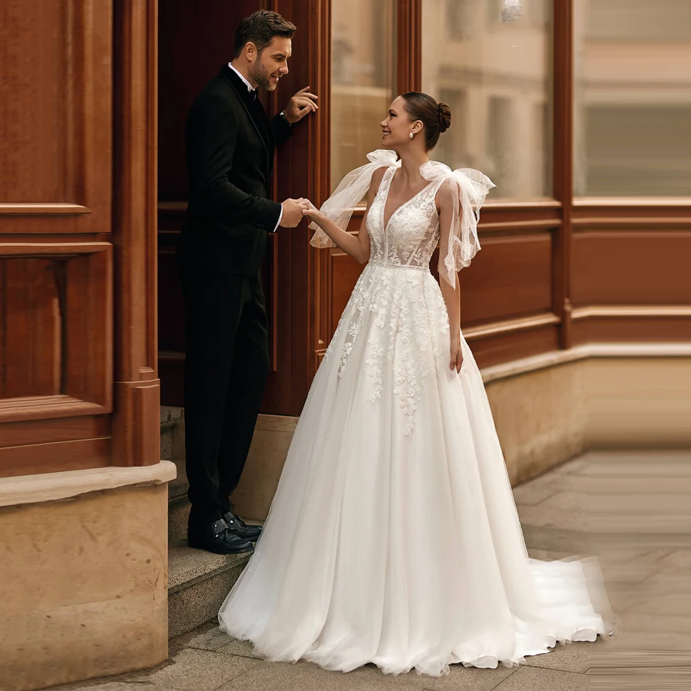 

Exquisite Sleeveless Women Wedding Dresses Sexy V-Neck A-Line Bride Gown Mopping Length Banquet Vestido De Novia Customized 2026