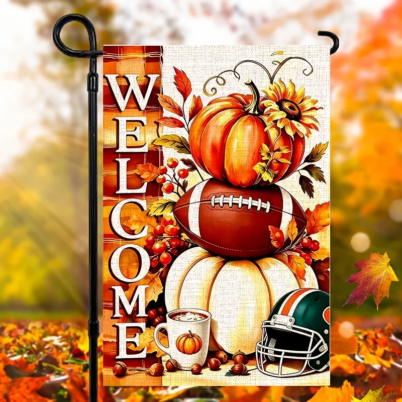 Pack of 1, Fall Garden Flag, Fall Rugby Garden Flag, Farmhouse Pumpkin Rugby Welcome Fall Gate Flag, Welcome Fall Flag, 12x18 Inches, Perfect for Fall Halloween and Holiday Outdoor Decorations, for Home and Scene Decorations, Excluding Flagpoles