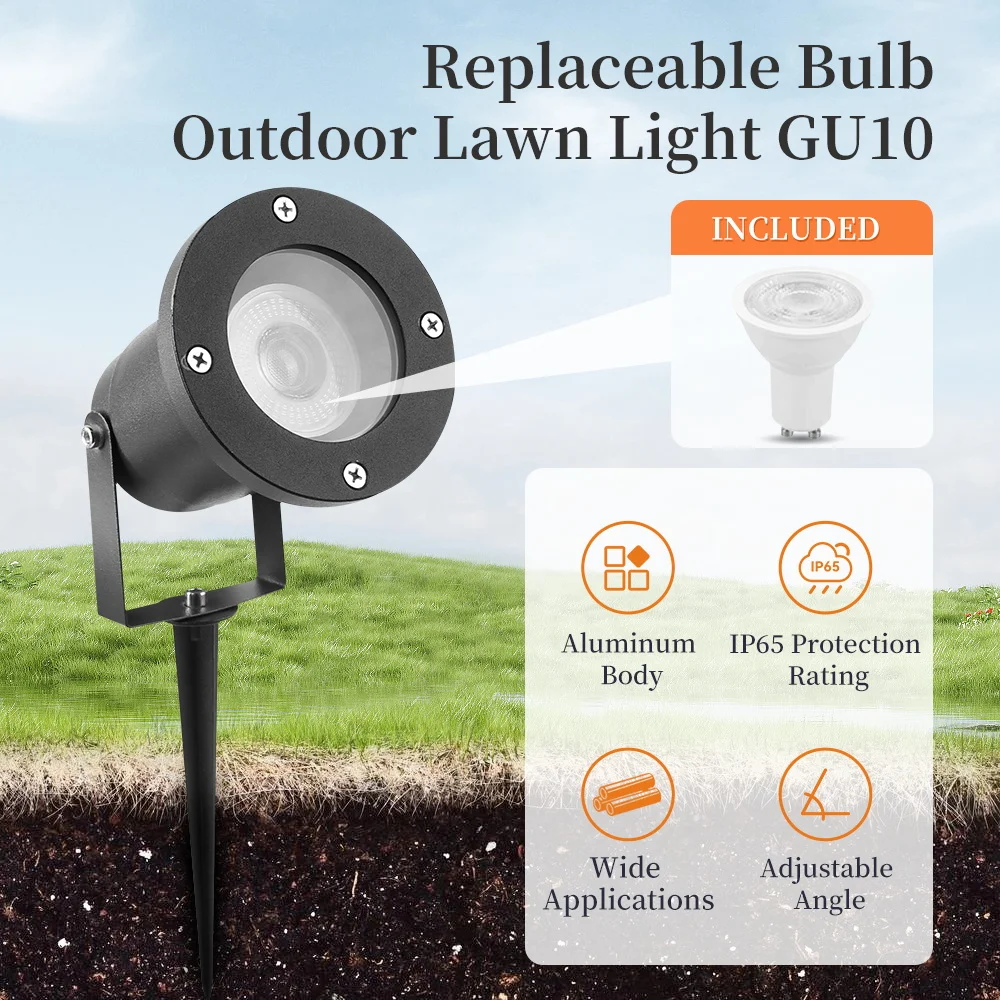 GU10 LED Außen-Spike-Leuchte, wasserdichte IP65 Gartenlampe, austauschbare Glühbirne, energiesparende Strahlerlampe für Garten, Hof, Baumdekoration