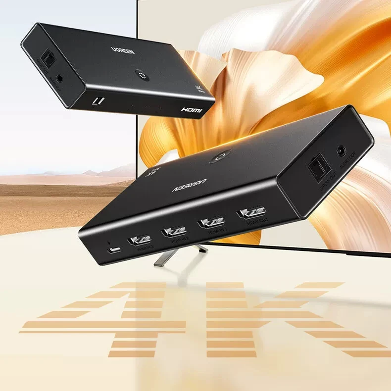 UGREEN AW500 HDMI Switch 3 Input 1 Output 4K 30Hz HDMI 1.4 Optical and 3.5mm Audio Extractor with Remote Control