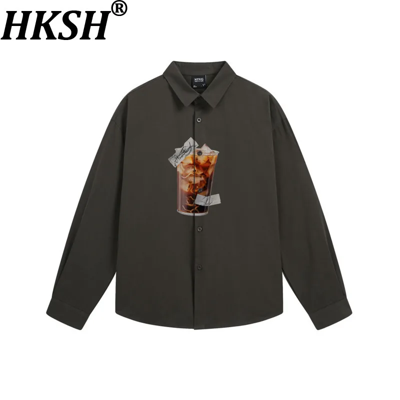 HKSH Trendy Shirt Unique Creative Glass Cup Pattern 3D Print Digital Loose Casual Long-Sleeve Shirts Spring New Men Tide HK27557