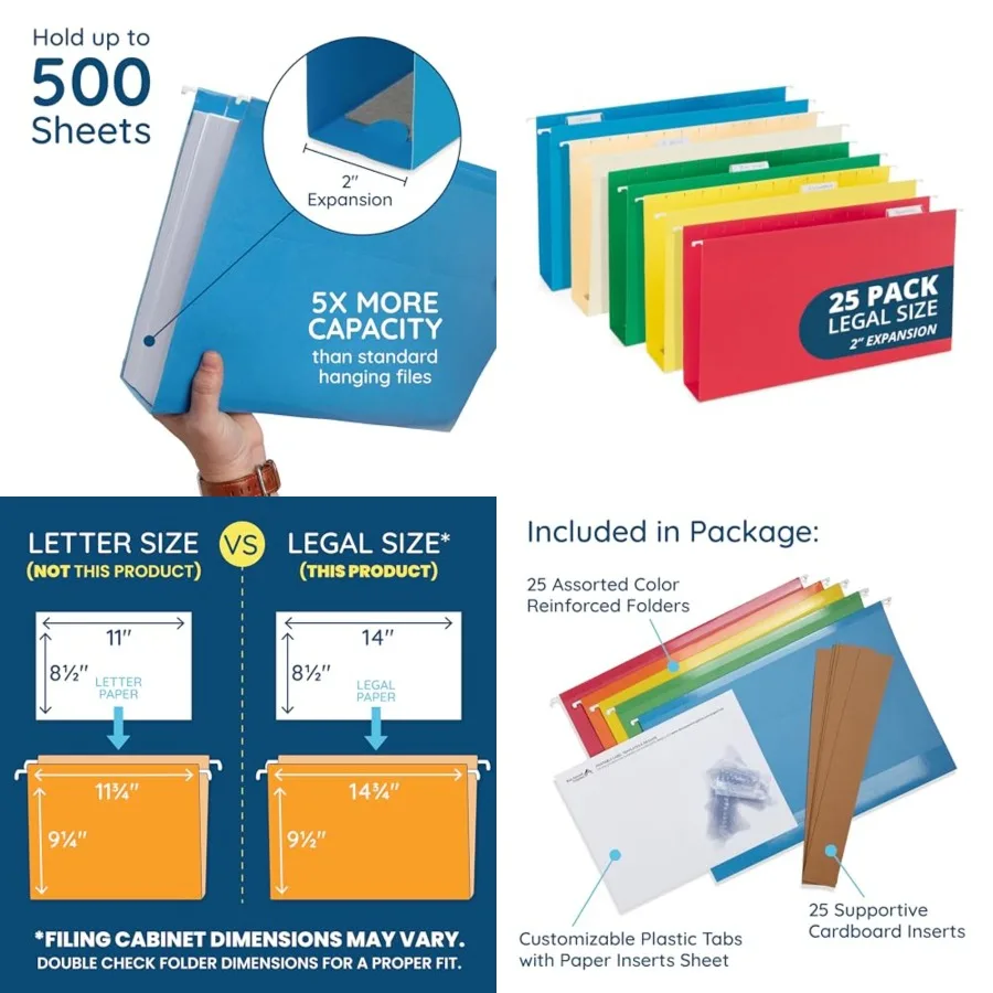 

25 синих предметов Summit, подвесные папки для файлов Legal Size разных цветов и 2 расширениями для эффективной организации офиса