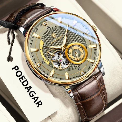 Imagen 2 del producto POEDAGAR, reloj de negocios a la moda para hombres, Tourbillon hueco luminoso resistente al agua, reloj masculino, relojes mecánicos automáticos de cuero para hombres