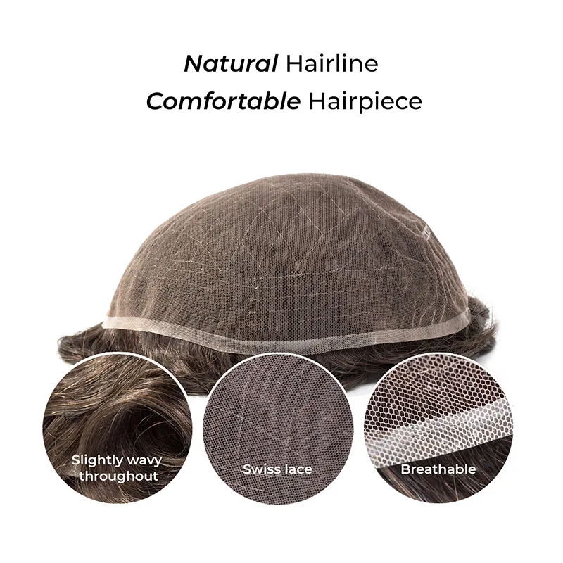 الرجال شعر مستعار دانتيل كامل شعر الإنسان غير مرئية عقدة شعري طبيعي السويسري الدانتيل الجبهة أنظمة استبدال الشعر المستعار التبييض عقدة شعر مستعار الذكور