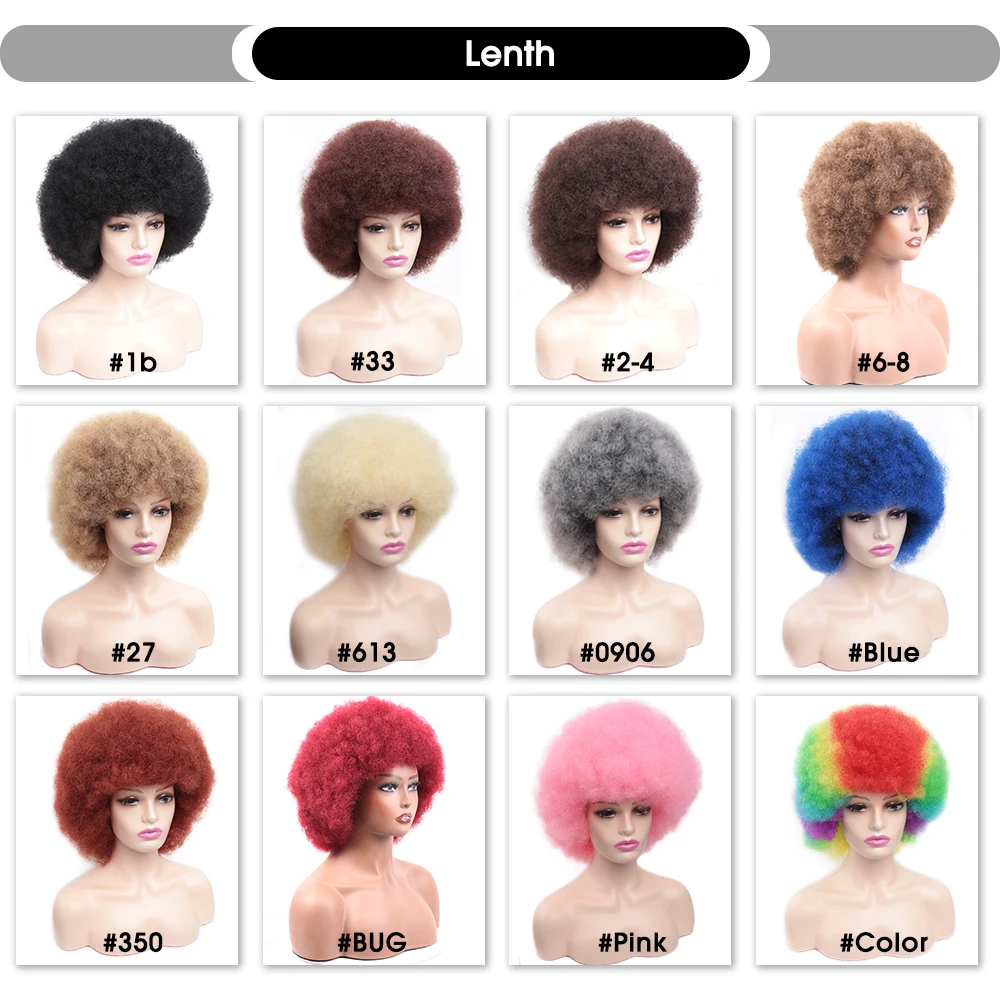 Short Afro Kinky Curly Wigs for Black Women Synthetic African Bouncy Hair Wig with Bangs Ombre Natural Blonde Red Blue Puffy Wig