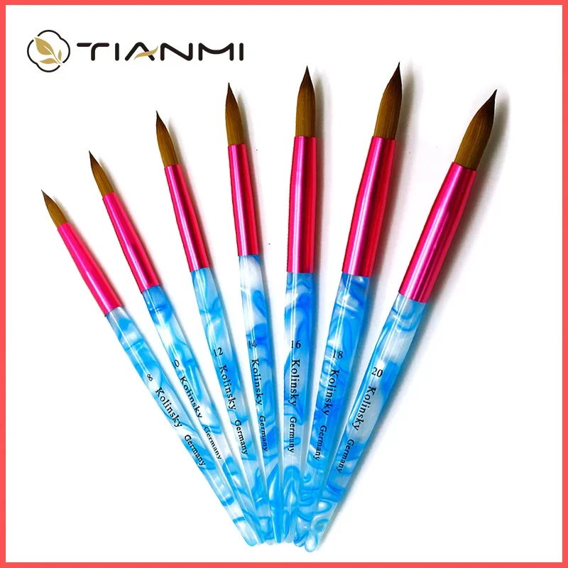 Kolinsky Acrylic Nail Brush Nail Gel Brushes Carving Painting Nail Pen Manicure Tools Blue Wave Pattern Art Brush Customized