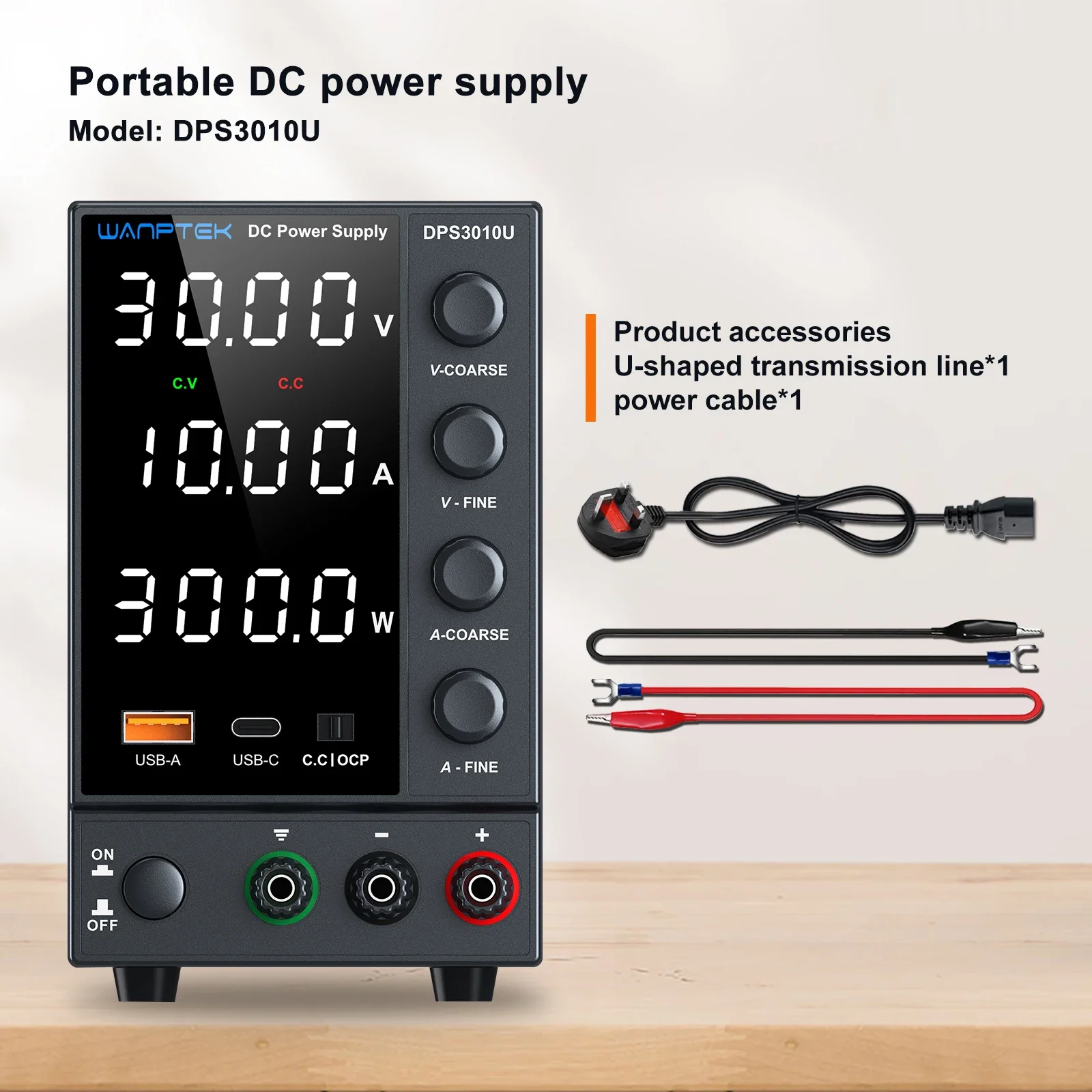 Wanptek Labor-Netzteil Einstellbar 30V 10A 300W 60V 5A 300W 120V 3A 360W mit USB-A/TYPE-C OCP DC-Stromversorgung – Detail 3