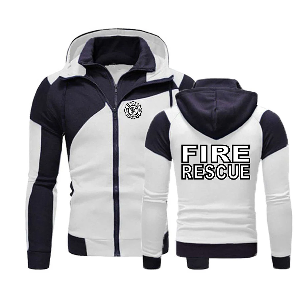 Fire Rescue Firefighter The men's multi-color striped hooded sweatshirt is suitable for spring and autumn jacket hoodies