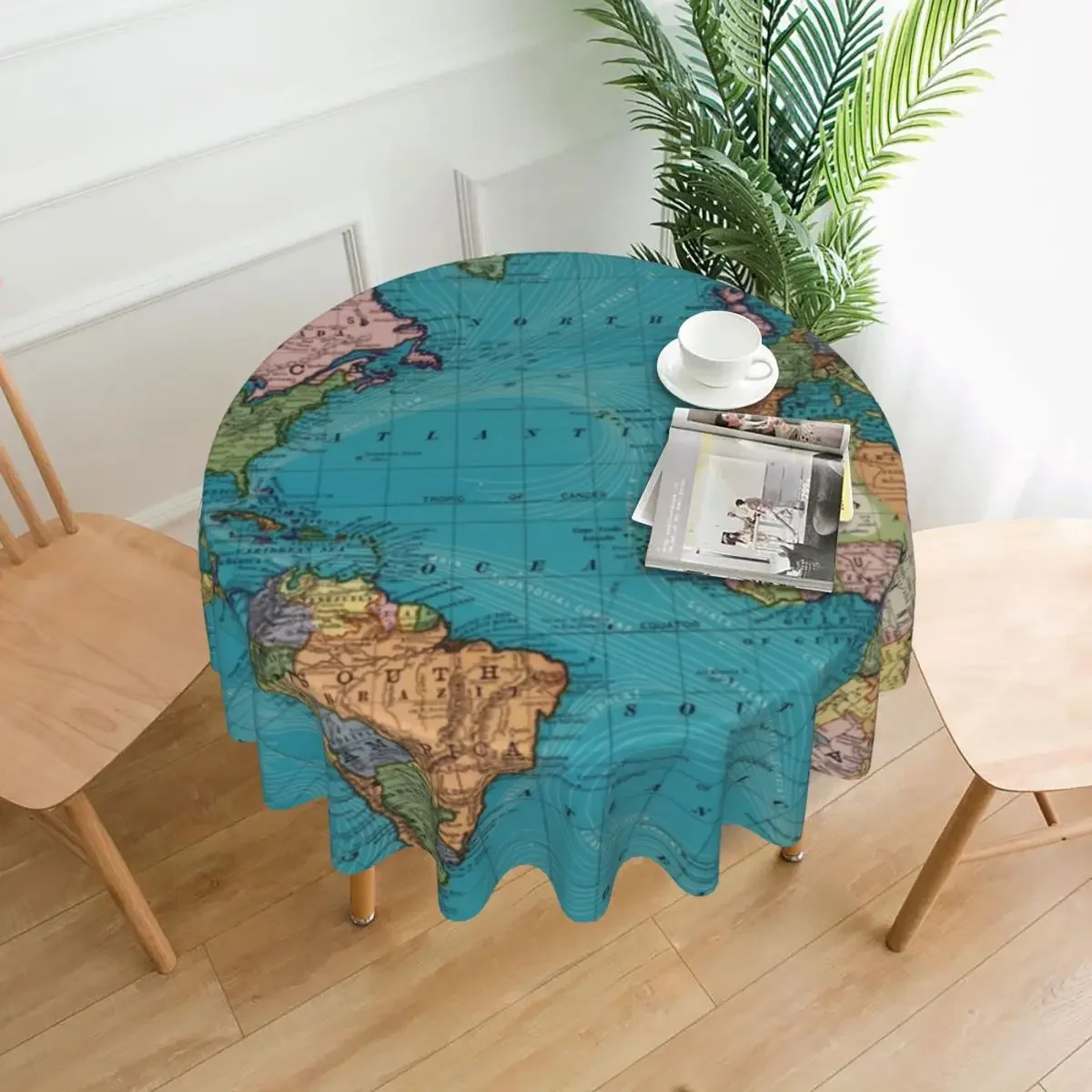 Tablecloth Retro World Map Round Table Cloth Blue Elegant Table Cover Tablecloths Custom Events Christmas Party Table Decoration