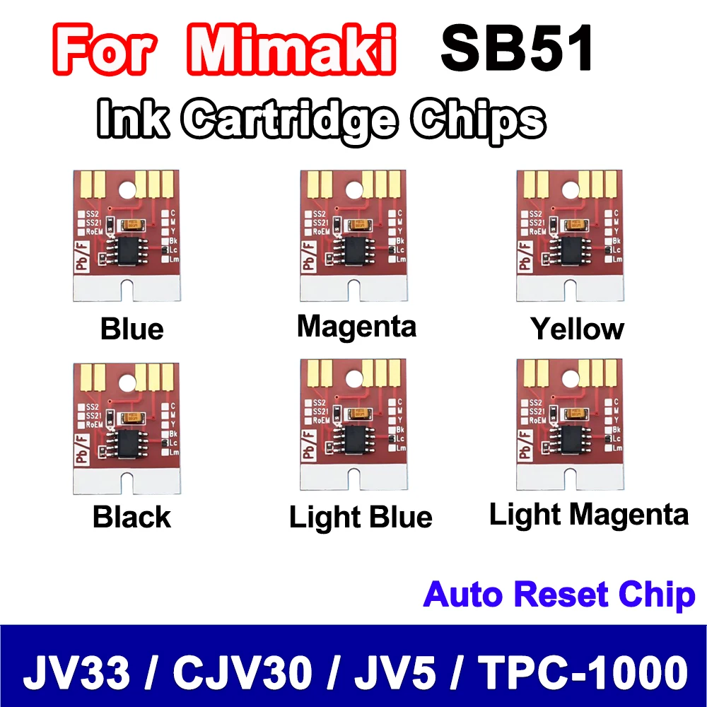 6 Colors Mimaki SB51 Ink Cartridge Auto Reset Chip for Mimaki JV33 CJV30 JV5 TPC-1000 Permanent Chip