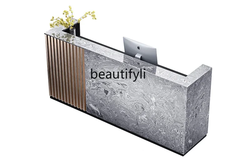 

Marble company reception desk high-end clothing store bar checkout page atmospheric stainless steel