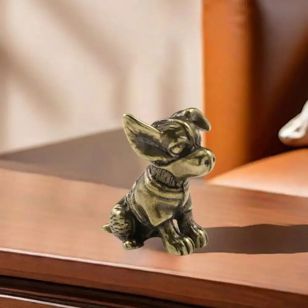 

New Vintage Tea Pet Brass Dog Figurine Mini Animal Metal Puppy Model Feng Shui Desktop Decoration Statue Sculpture Gift