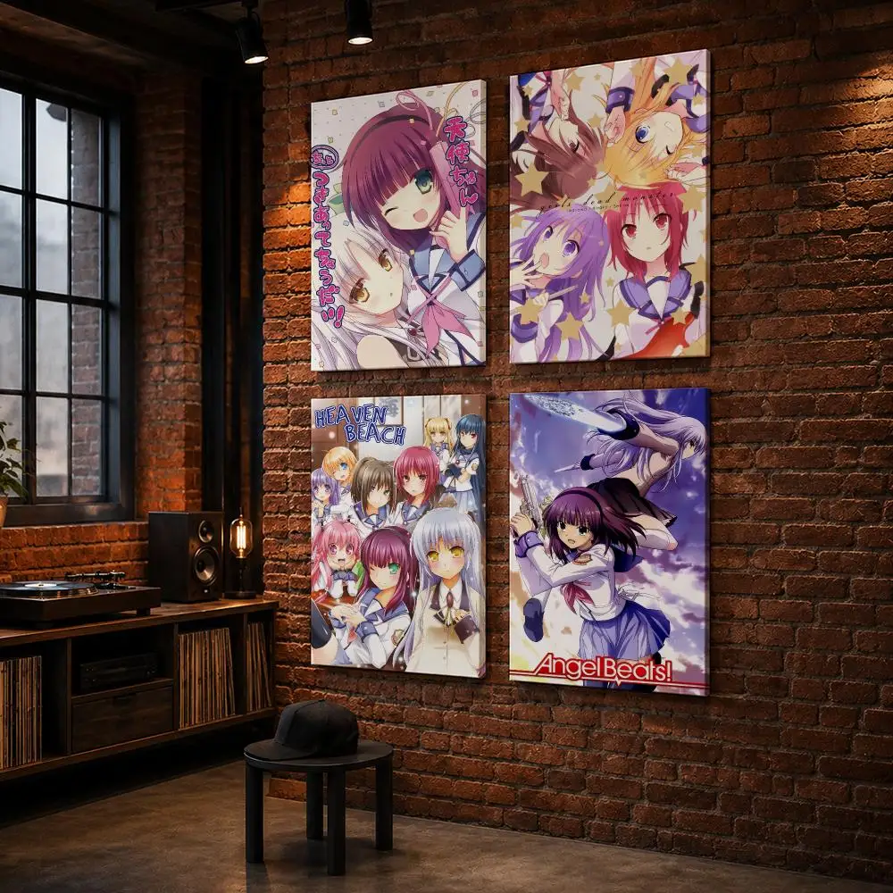 A-Angel Beats Cute Anime Framed Wall Painting Wood Framed Wall Art Print For Bedroom Living Room Hallway Office Home Decor