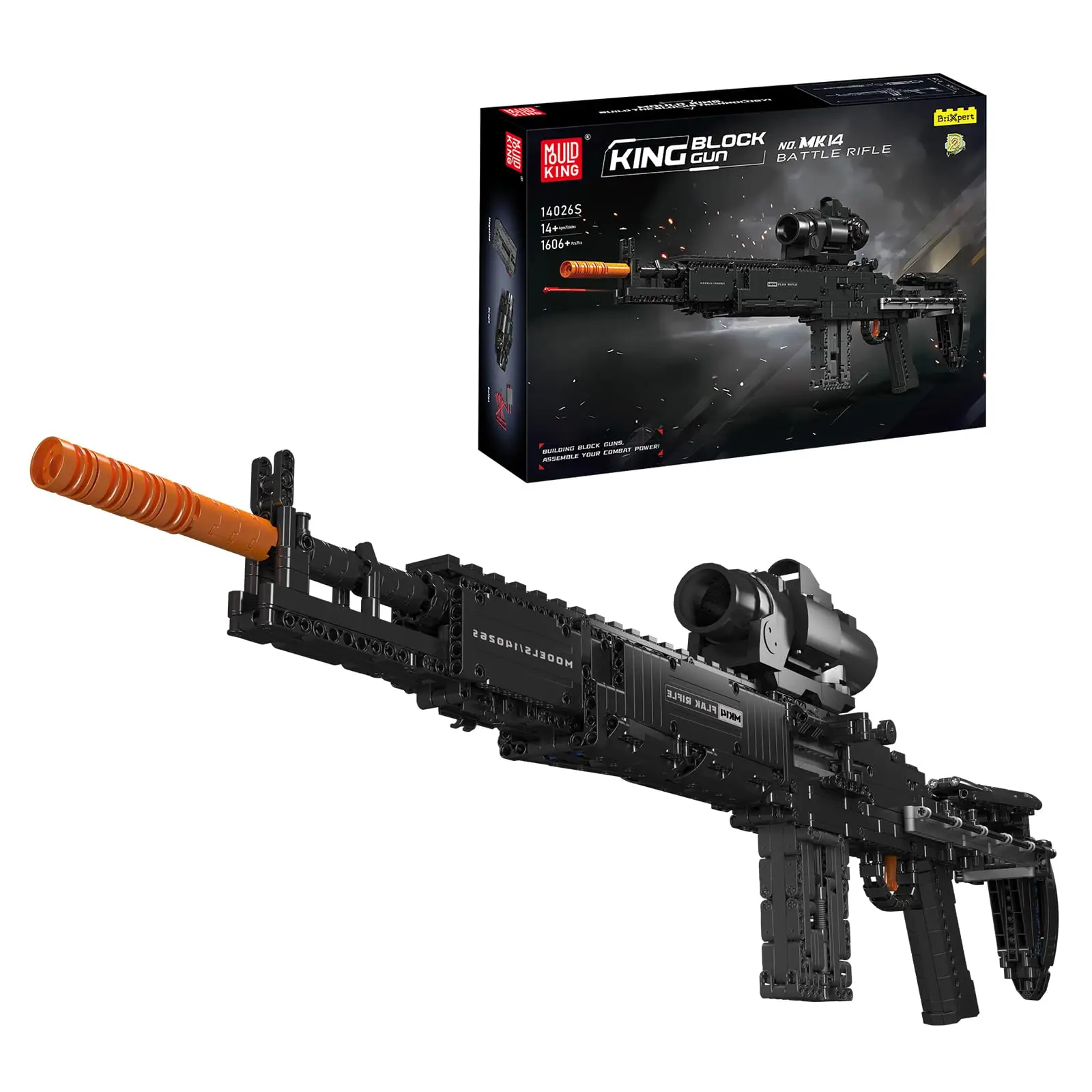 

1606PCS Mould King 1:1 MK14 Building Blocks Gun with Shooting Function Military Model Kit for Adults Collectible Set Toys Gifts