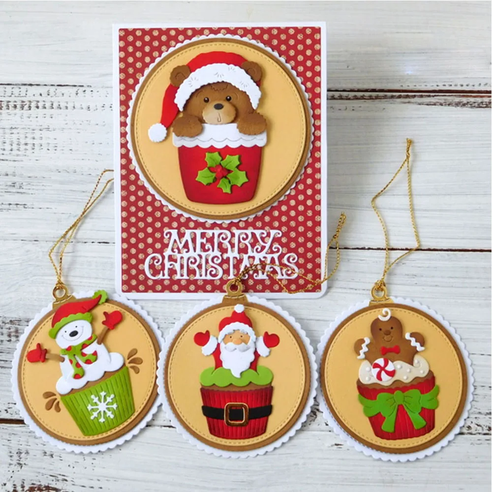 Christmas Puppy Bear Santa Claus Metal Cutting Dies Cupcake Gingersnap Snowman Tree Die For DIY Scrapbooking Card Craft Making