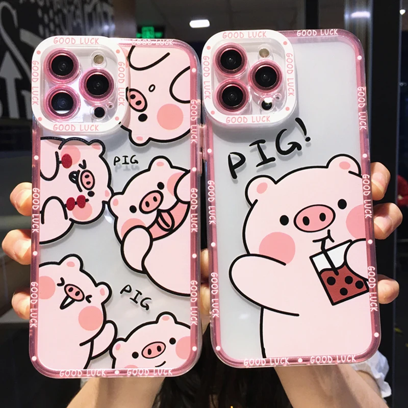 Cartoon Pig Phone Case For Samsung A14 A34 A54 Case Galaxy A53 A33 A52S A13 A23 A32 4G S21 S22 S23 S24 Ultra FE Plus Cover