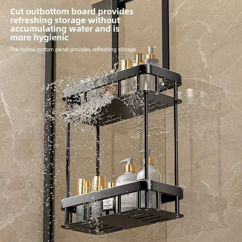 1/2 Tiers Punch Free Wall Mounted Bathroom Storage Rack, Over The Door Shower Organizer Shelf for Toiletries & Bathroom Accessor