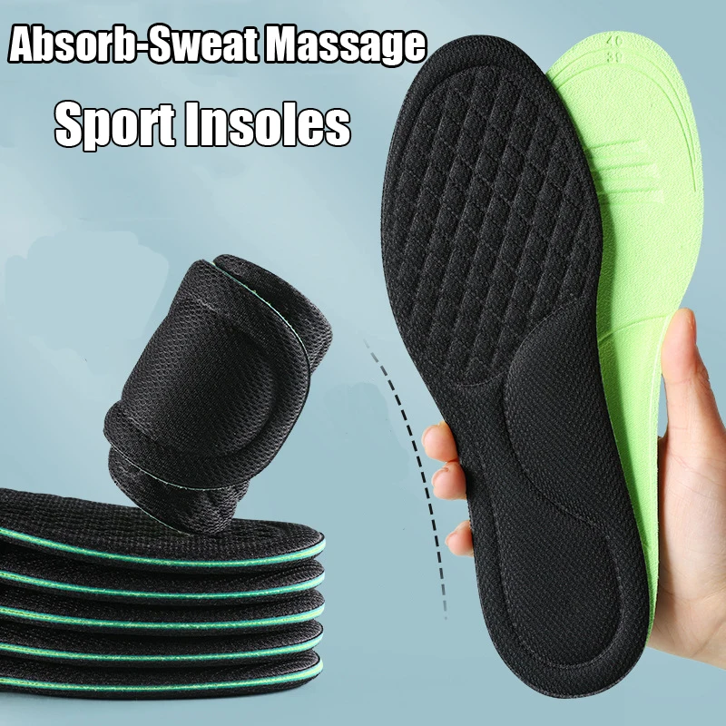 Unisex Nano Antibacterial Deodorant Absorb-Sweat Massage Insoles 1 Pair Memory Foam Orthopedic Insoles for Sports Running Shoes