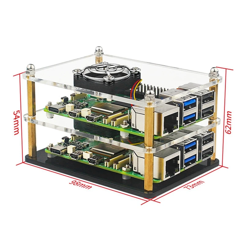 Concha protetora de material transparente, Shell Multi-Layer com ventilador, Adequado para Raspberry Pi 5, 1 Pc