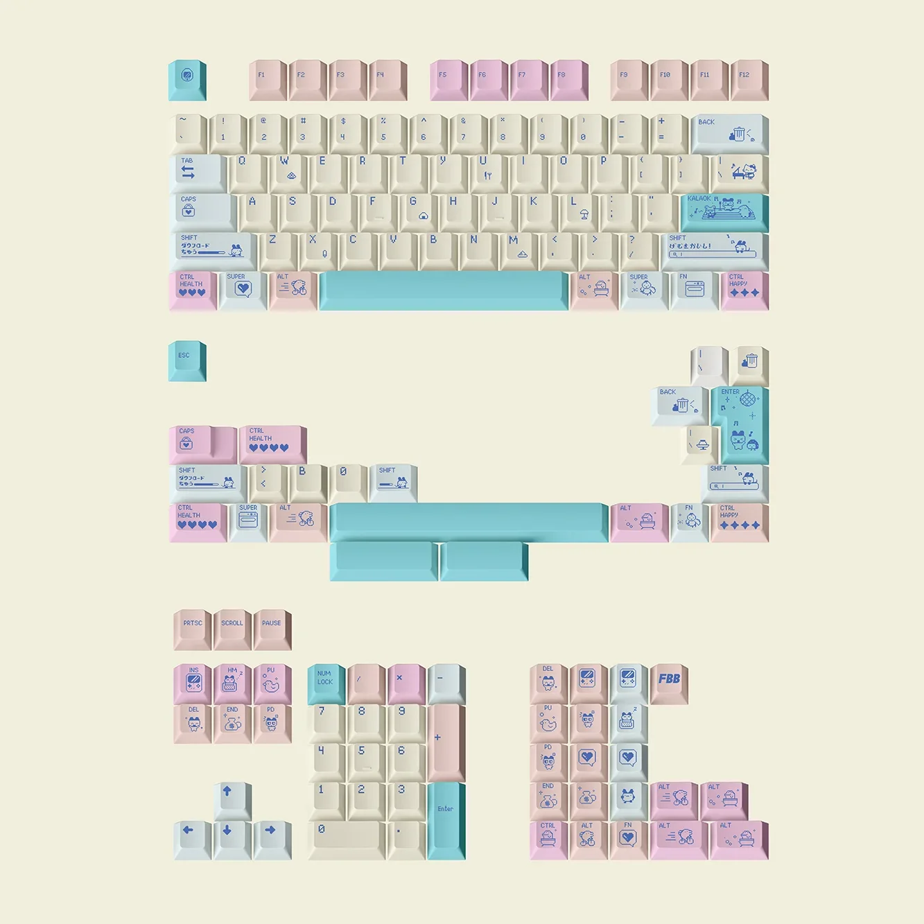 FBB Original Electronic Pet Theme Keycap Set 147Keys Kawaii Pixel Style Cartoon Cherry Profile PBT Dy-Sublimation Keycaps Gift