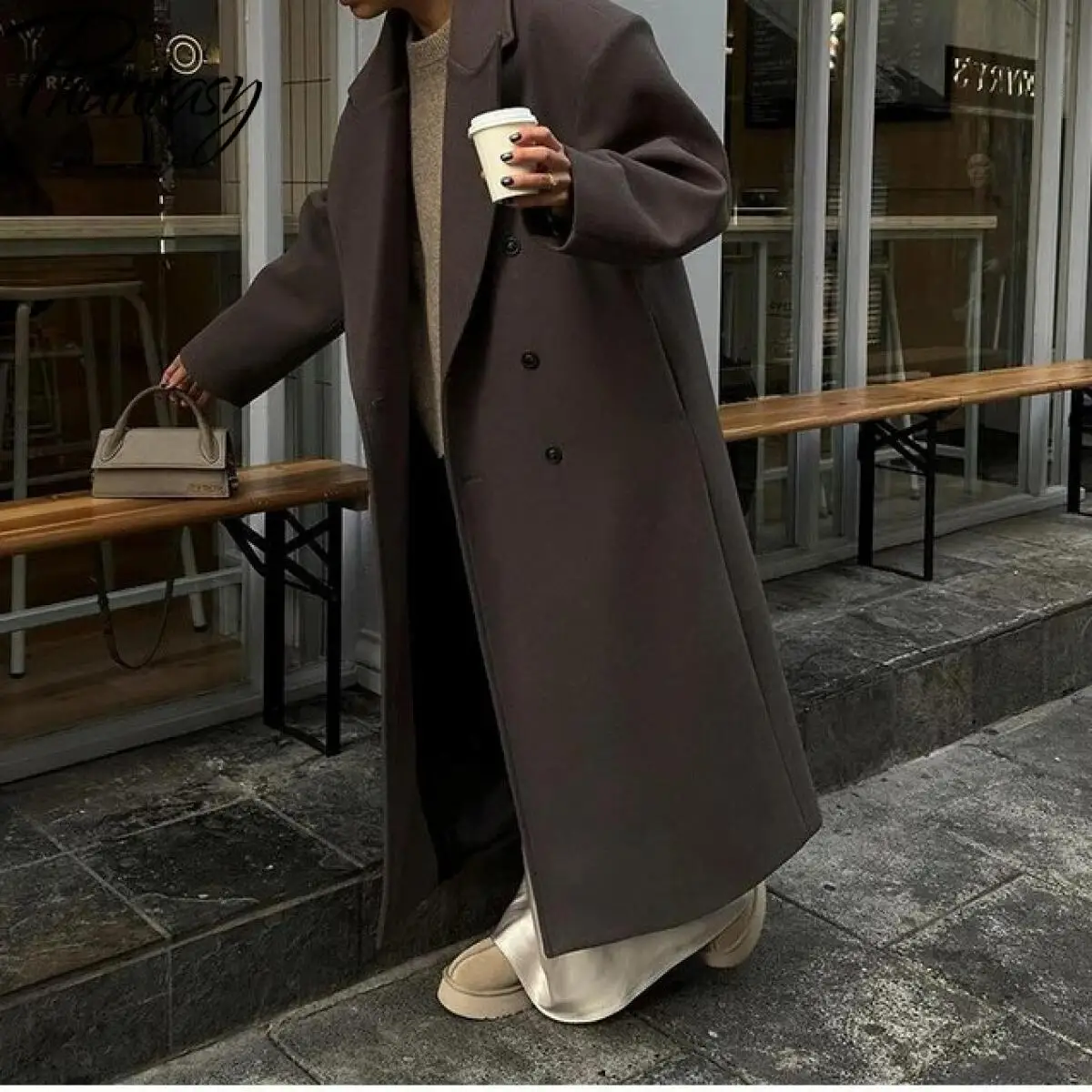 

Phantasy Элегантное шерстяное длинное пальто Однотонный костюм с воротником Тренч женский повседневный теплый костюм с длинным рукавом Мао Осенне-зимний плащ