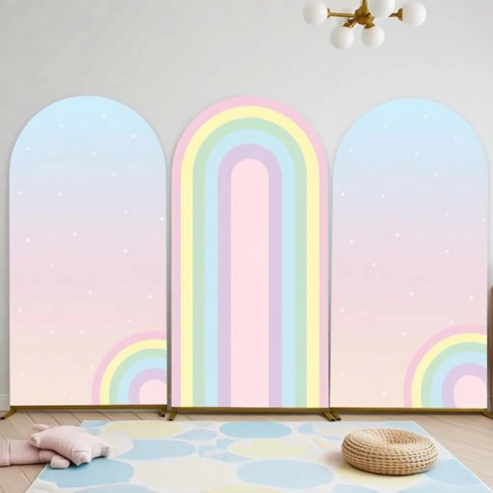Colorful Rainbow Birthday Party Decor Arch Backdrop Cover Single-sided Baby Shower Kids Portrait Customize Elastic Background
