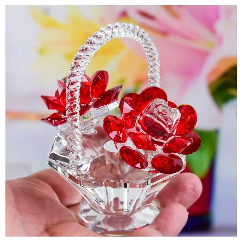 

Blue/Green/Red/Pink/Purple Crystal Flower Basket Decoration 3.3*3.1 Inch Crystal Decorative Ornaments Tabletop Decoration