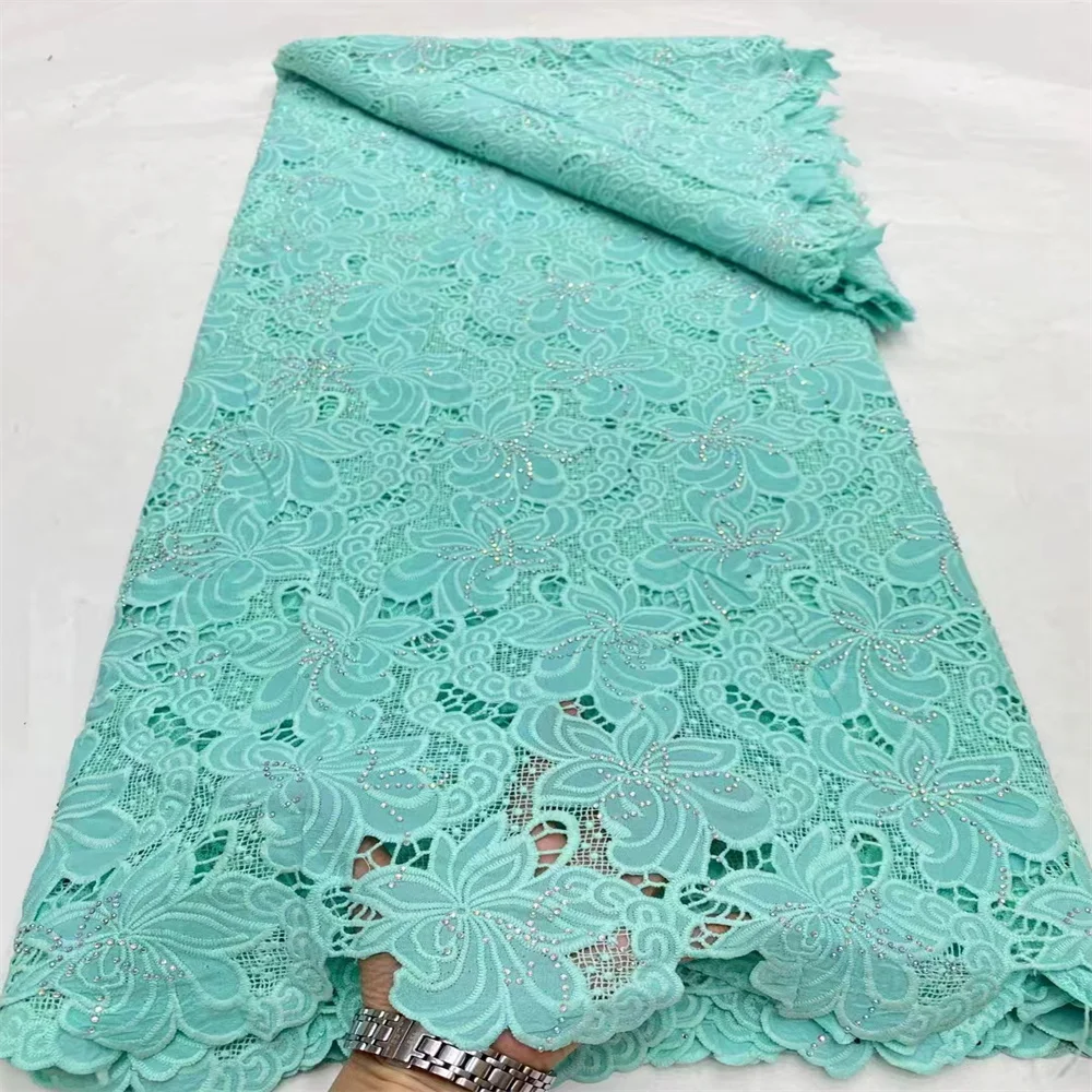 

Latest African Guipure Lace Stones Fabric 2024 High Quality Lace Embroidery Mesh Fabric 5 Yards For Women Wedding Party Dress