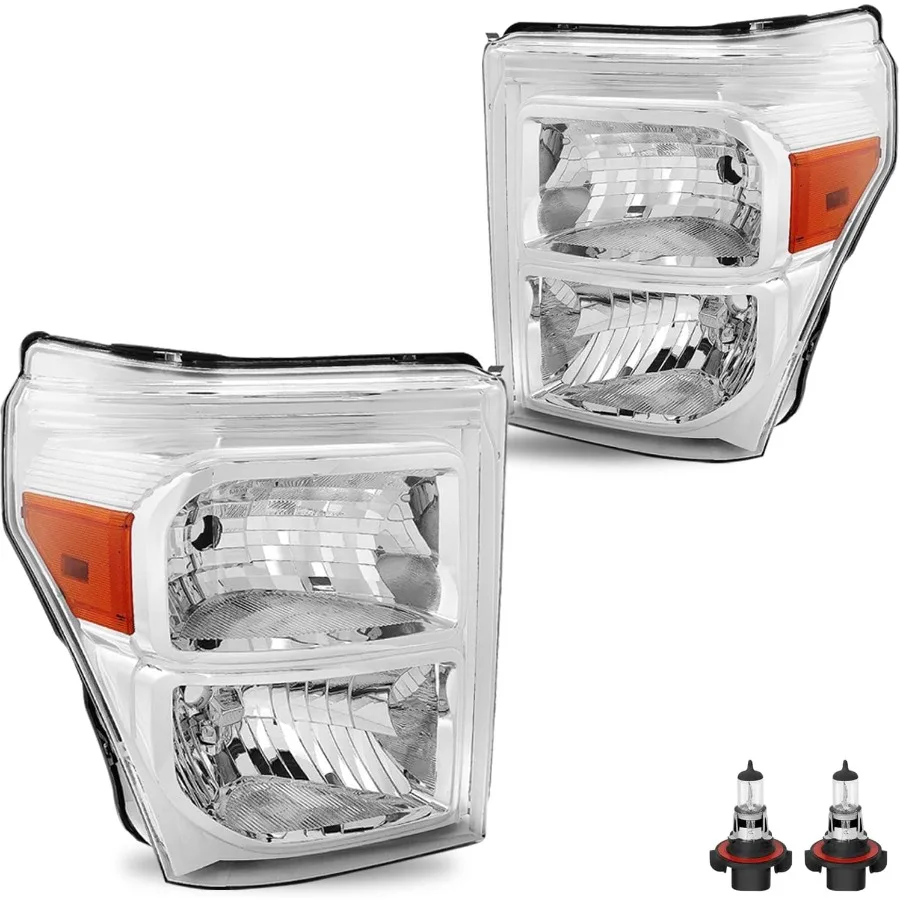 

Комплект фар в сборе для 20112016 F250 F350 F450 F550 сверхмощных пассажиров и со стороны водителя с лампочками, хромированный корпус Featuri