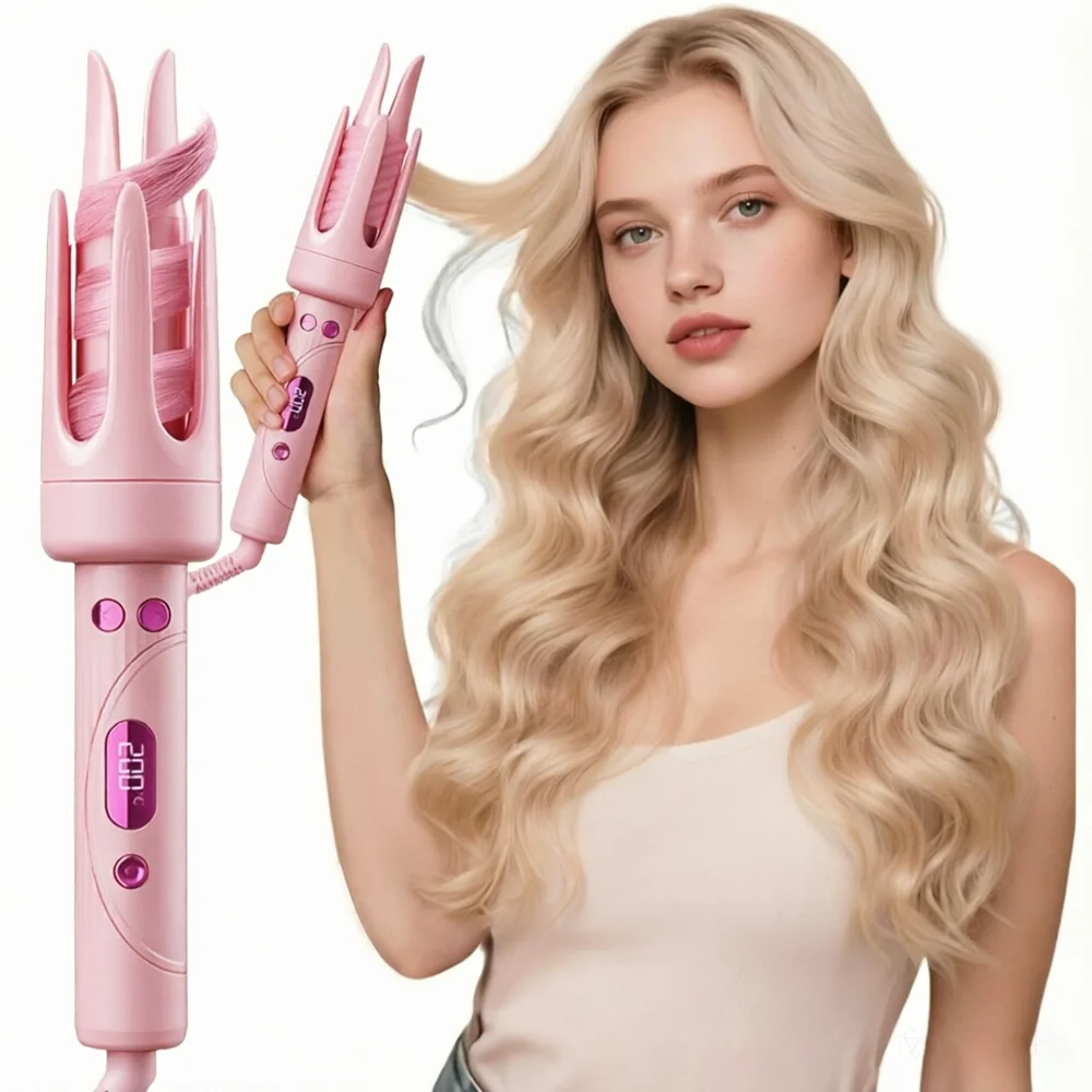 32mm Automatic Rotating Curling Iron Negative Ions Digital Display, Tourmaline Ceramic Anti-Tangle Hair Styler, 4 Heat Settings Electric Curling Stick