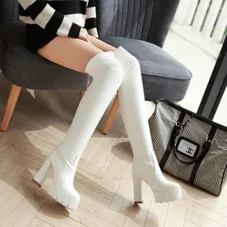 Big Size Shoes Woman Thigh-High Boots Winter Footwear Round Toe  Clogs Platform Large Size Over-the-Knee 2024 Rubber Ladies Autu