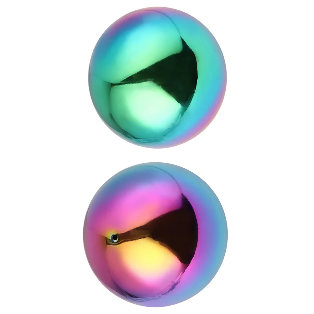 2 Pcs Polished Hollow Ball Sphere Gazing Balls Rainbow Mirror Globe Reflective Garden Colorful Metal Stainless Steel