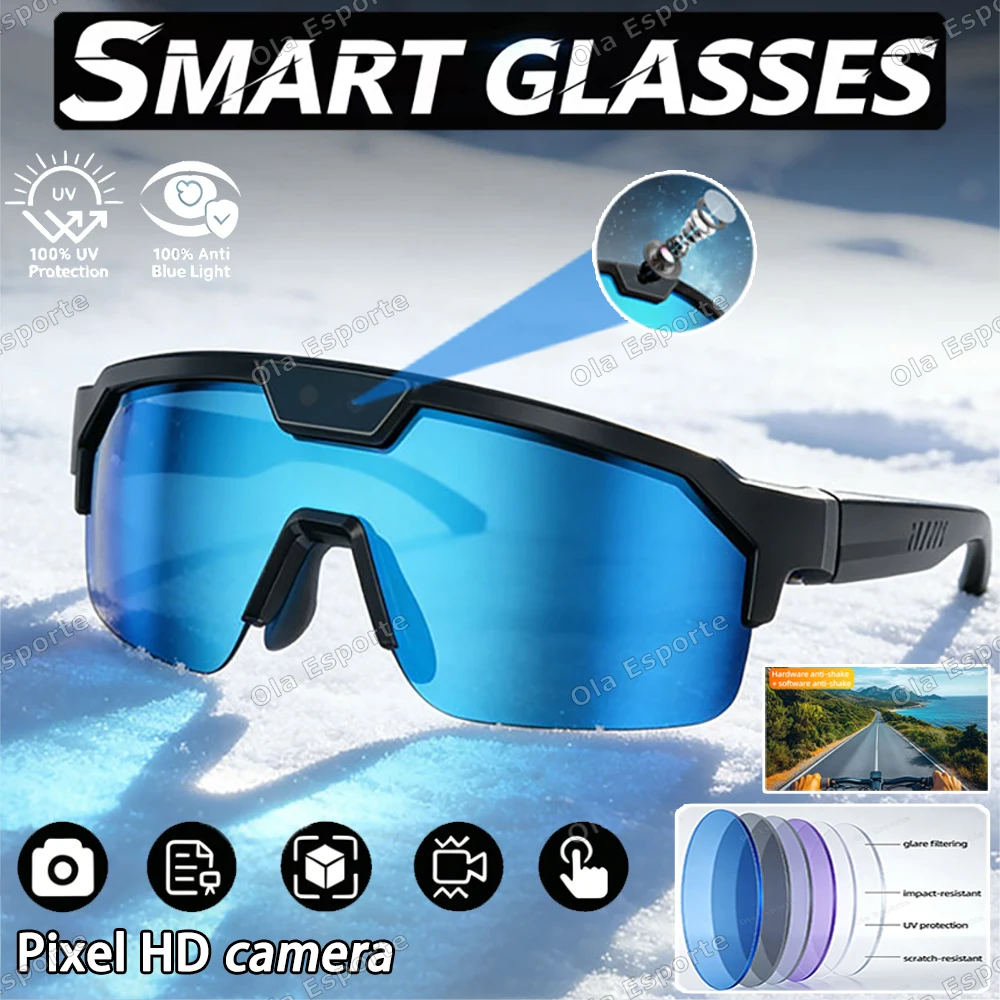 

Cycling AI Smart Glasses 4K HD 800W Camera Bluetooth Call Translation Anti-shake Sunglasses Men Women Anit UV Waterproof Music