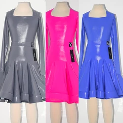 7 Colors Bright Leather Long Sleeved Latin Dance Dress Children'S Ballroom Dance Performance Clothes Girls Party Dresses SL9328
