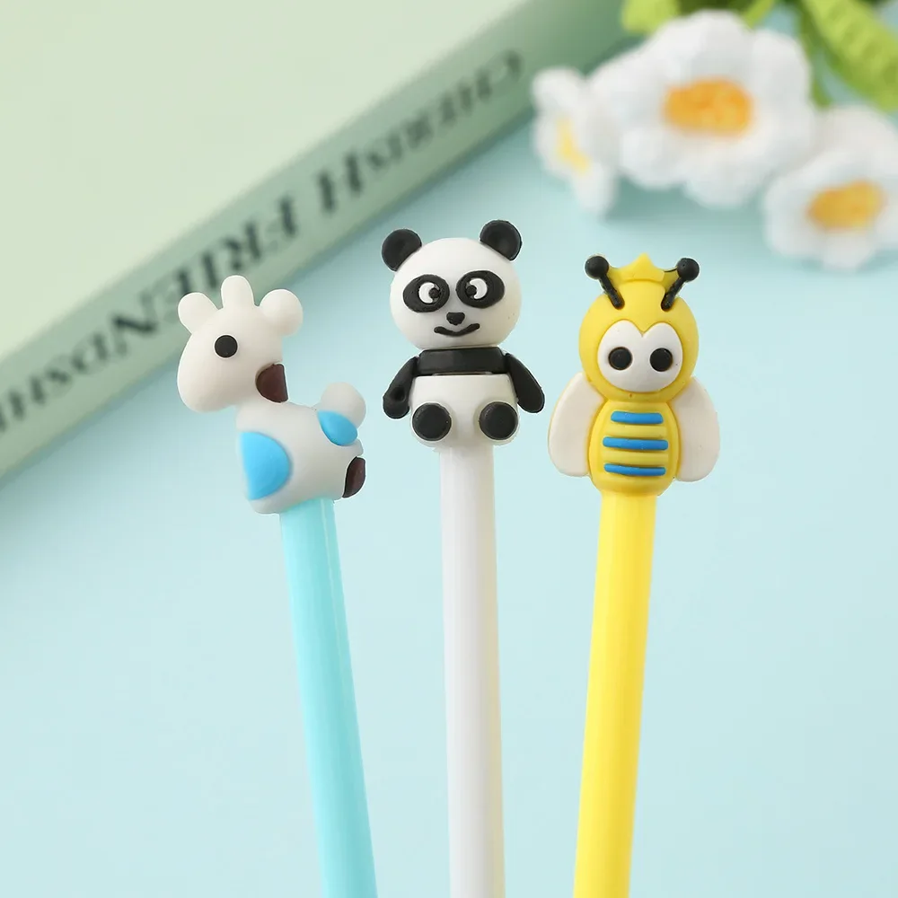 60Pcs Wholesale creative cartoon panda gender-neutral pen, cute little bee student writing stationery pen, office exam supplies