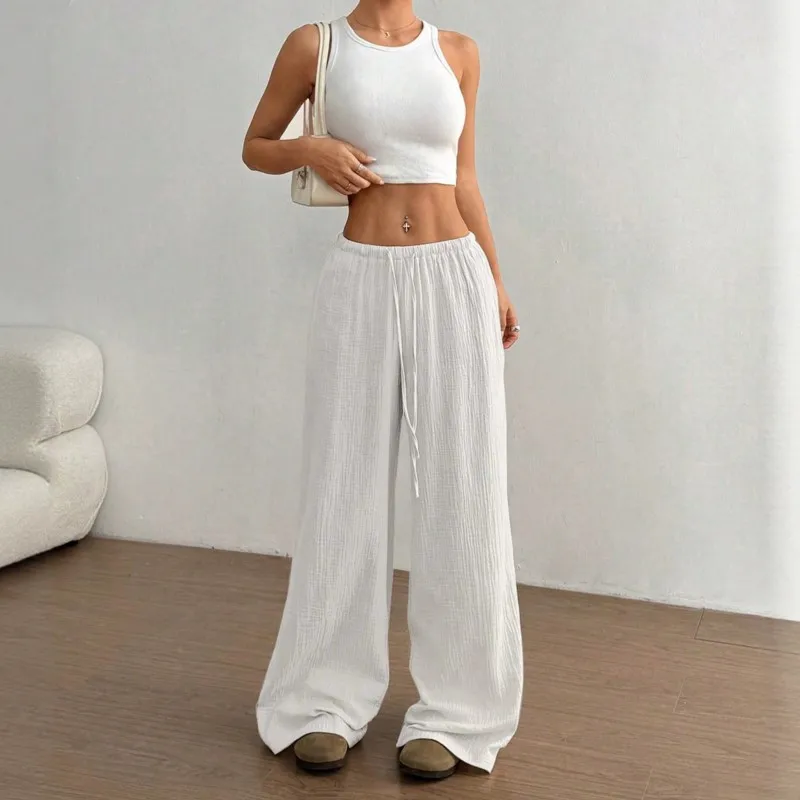 Women's Pants New Style Pure Cotton Fashionable Casual Solid Color Loose Wide Leg Floor Mopping Trousers Women White Clothing