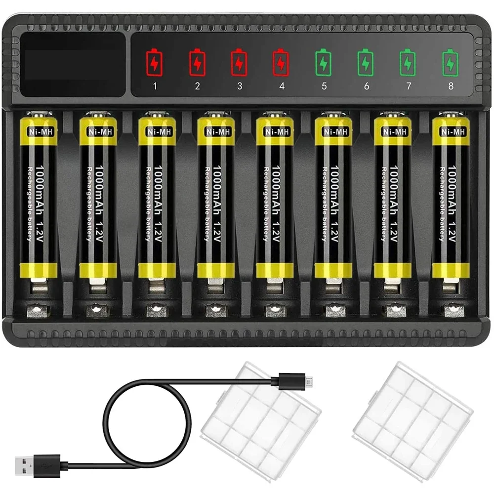 지능형 스마트 배터리 충전기, 1.5V AA/AAA NiMH 충전식 배터리용 LED 디스플레이, 8 슬롯 리튬 배터리 충전기