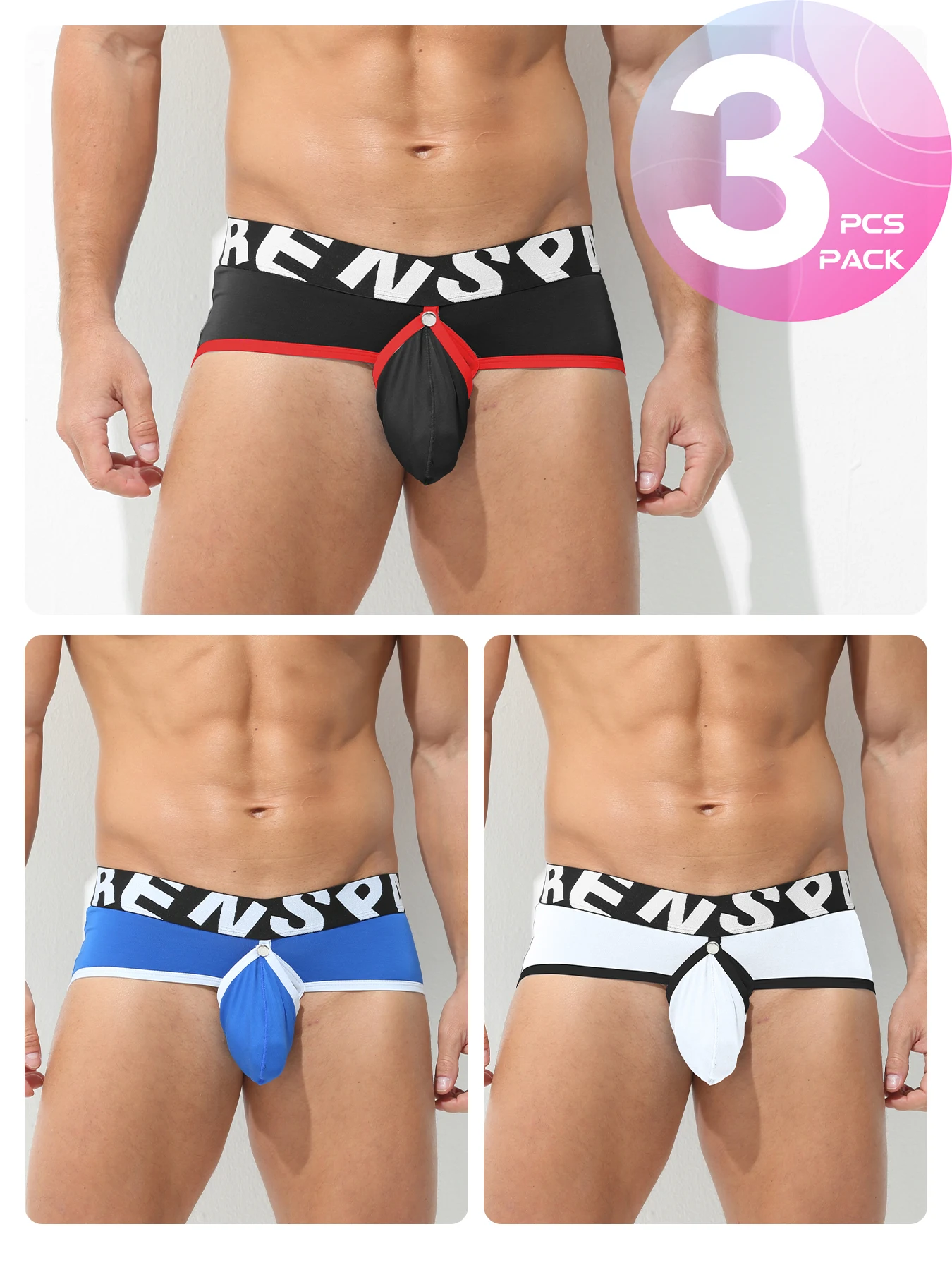 

Men Underwear Open Front Back Boxers Breathable Solid Low Waist Underpants Soft and Comfortable Homme Shorts Promotion 3/4PCS