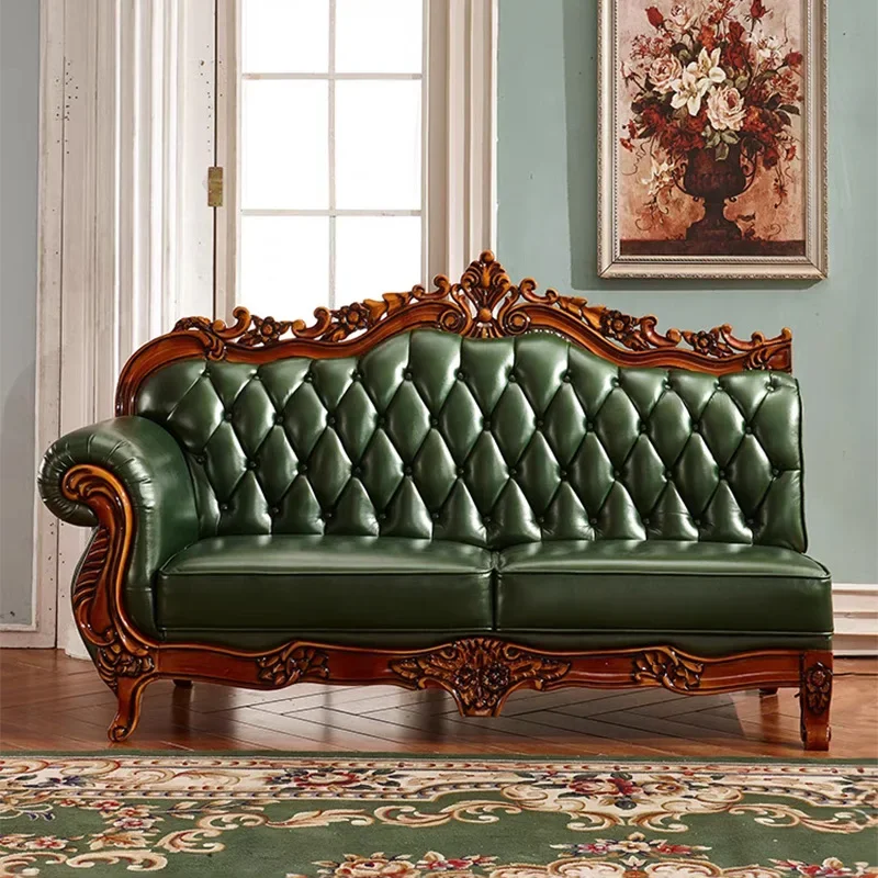 TAO European solid wood luxury L-shaped 7-character corner living room high-end leather sofa American new retro furniture