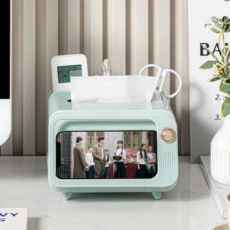 TV Tissue Box Organizer with Mobile Phone Holder Desktop Paper Holder Dispenser Creative Tissue Canister Storage Napkin Case New