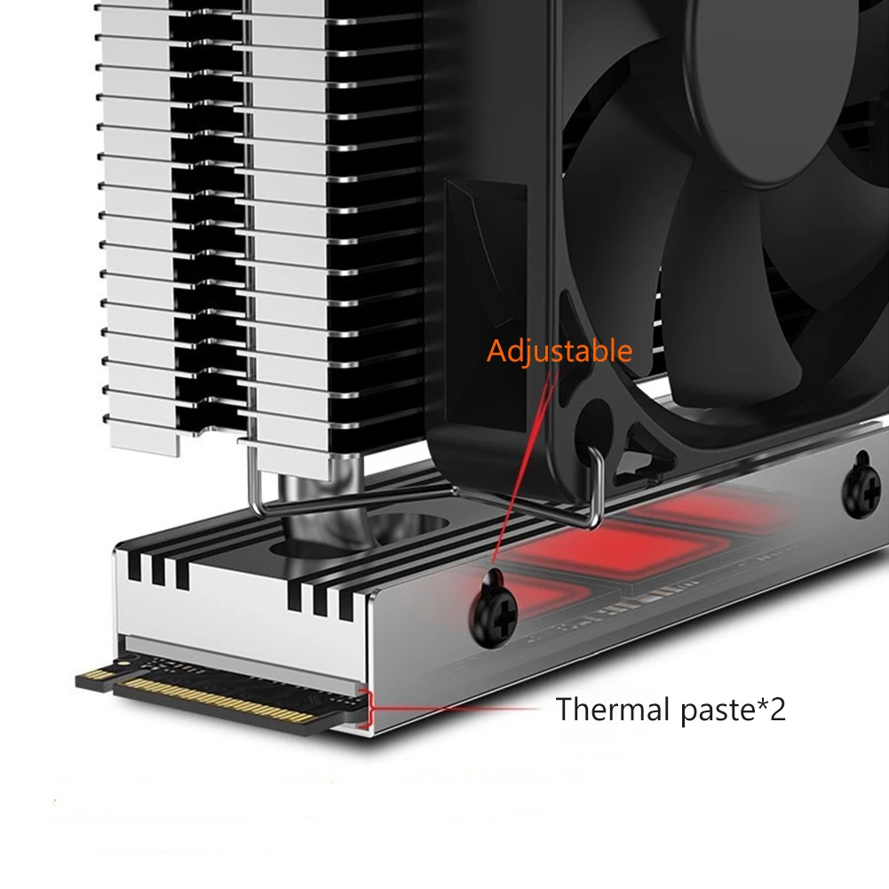 

M.2-THREE M.2 2280 SSD Heatsink Solid State Drive Radiator with 6010 Fan PCIe4.0/5.0 SSD Radiator Cooling Thermal Pad for PC