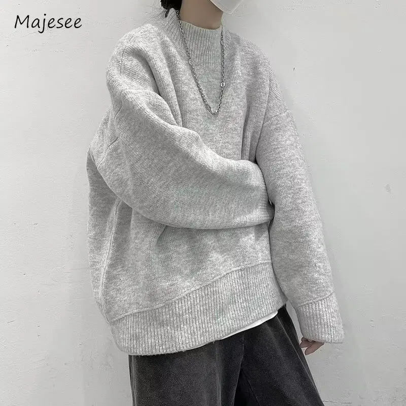 

Mock Neck Sweaters Men Autumn Japanese Fashion Pure Color Baggy Streetwear Knitted Pullovers Classic Long Sleeve Handsome Daily