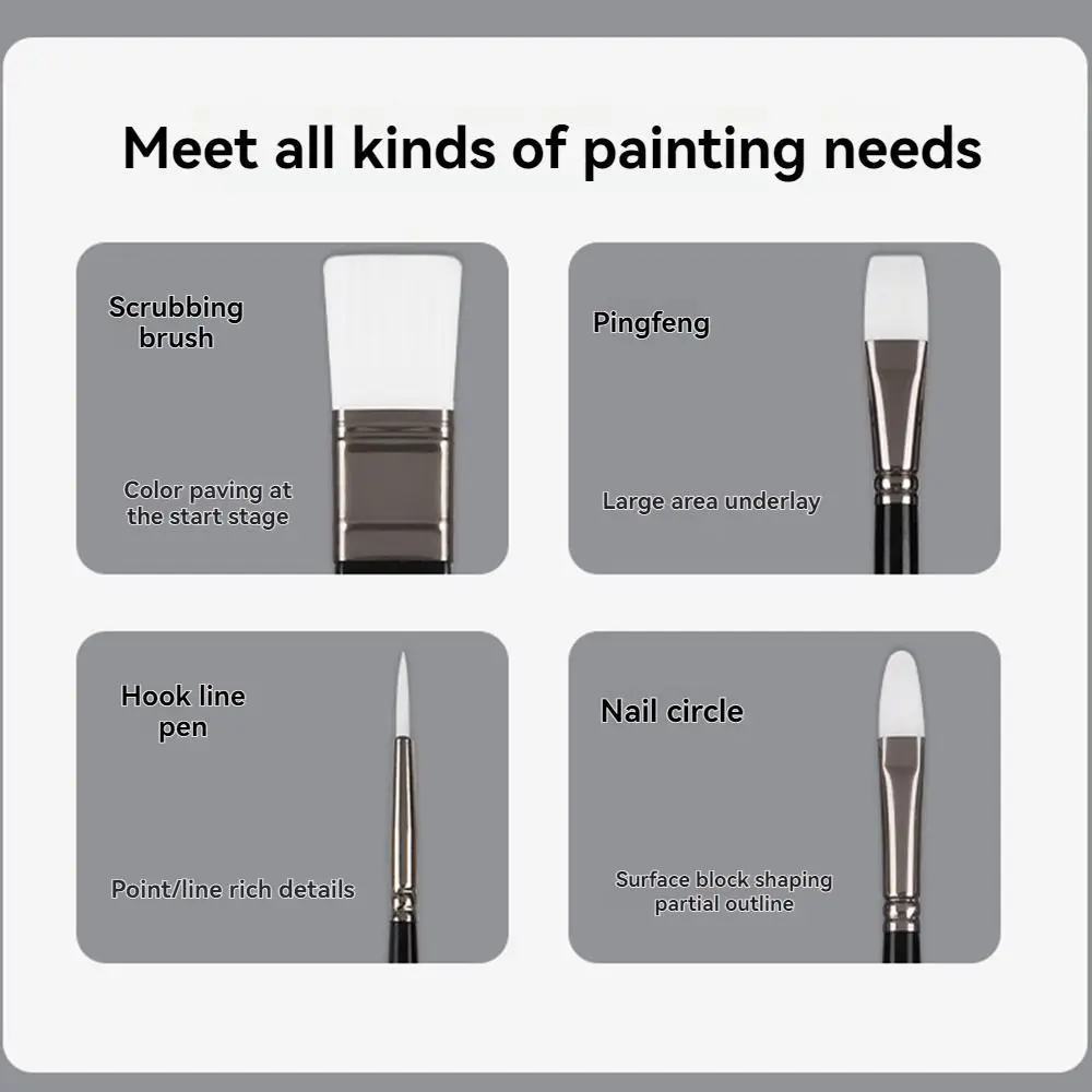 9Pcs/Set Multifunctional Nylon Hair Paintbrush Set Wooden Handle Soft Bristled Art Paint Brushes Different Shape Lightweight